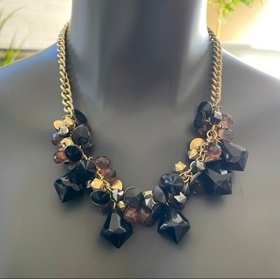 Vintage Bronze Tone Massive Chain Charm Bead Statement Necklace 20 Womens Vg